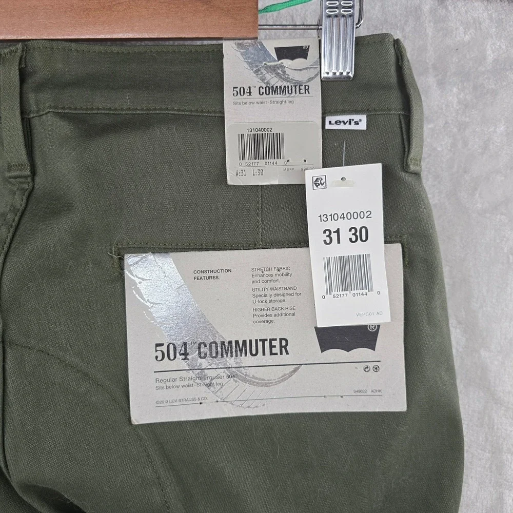 Levi's Chino Pants Mens 31x30 Olive Green 504 Commuter Slim Straight Stretch New